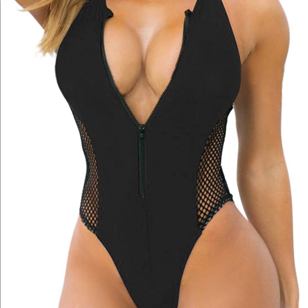 Zip Up Mesh Swimsuit